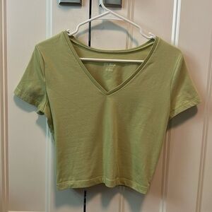 Lime green cropped v-neck shirt